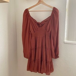 terracotta puff sleeve summer dress